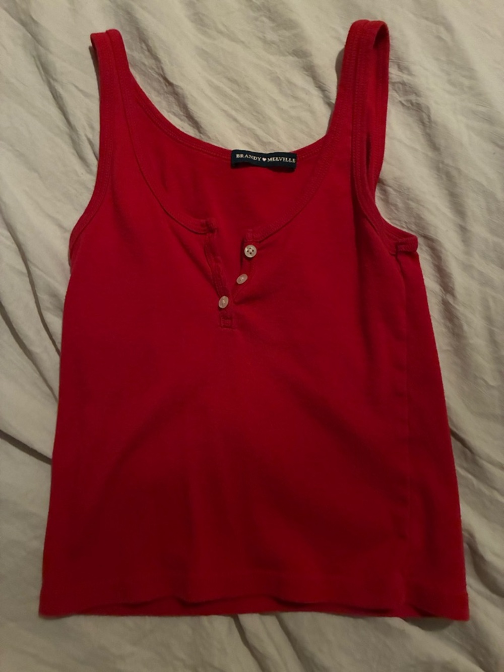 Brandy Melville Bright Red Henley Ribbed Tank